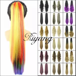 Damen Haar Pferdeschwänze 20 Zoll gerade/lockig Haarteil Clip On Extensions Synthetisch - Bild 1 von 102