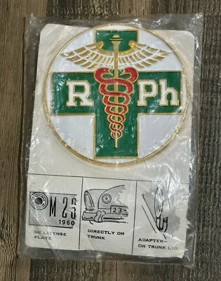Vintage 1960s Original Auto Accessory nos Pharmacist emblem badge Merrell - Image 1 of 2
