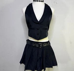 DOLLSKILL Current Mood The Potential Micro Mini Pleated Black Skirt Goth NWT L - Picture 1 of 6