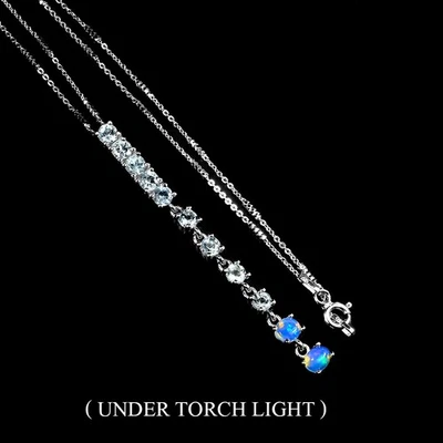 Summer 925 Silver Necklace Oval Fire Opal Aquamarine Gemstone Jewelry 16inches - Image 1 of 4