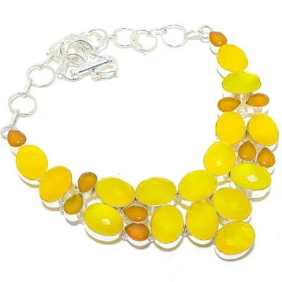 Giallo Onice,Onice Gemma Fatto a Mano 925 Argento Sterling Gioielli Collana - Immagine 1 di 4
