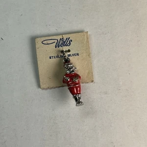 Wells Sterling Silber Emaille Weihnachtsmann Charm Anhänger Vintage mit Original Etikett - Bild 1 von 7