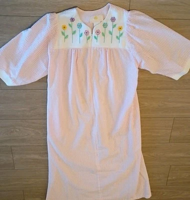 De Colección Rosa Seersucker STAN HERMAN Largo Algodón Cremallera Bata Bordada Flores Talla S Foto 1 de 4