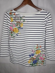 Talbots The Talbots Tee White Blue Stripe Floral 3/4 Sleeve Cotton Stretch S - Picture 1 of 20