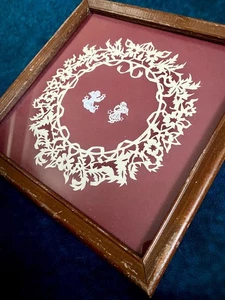 Angeli incorniciati sagoma carta taglio centrino San Valentino dolce cuore arte da parete - Foto 1 di 7