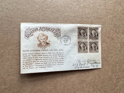 US 1940 FDC(FA49) +Famous Americans#863 +Author Mark Twain +Tom Sawyer Cachet - Image 1 of 2