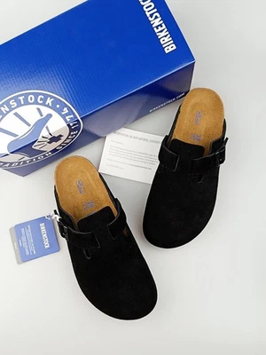 Birkenstock Boston Black Suede Leather Clogs Soft Footbed Shoes US 6-12 New - Image 1 of 4