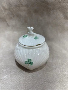 Belleek Ireland Shamrock Mustard PotGreen Mark with Lid Mint Condition - Picture 1 of 5