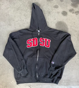 Felpa con cappuccio e zip intera uomo taglia large SDSU San Diego STATE AZTECS Champion nera - Foto 1 di 6
