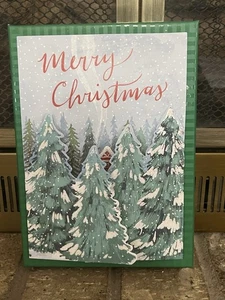 Brother Sister Merry Christmas Cards 15 Cards  15 Envelopes Snowy Trees Glitter - Picture 1 of 3