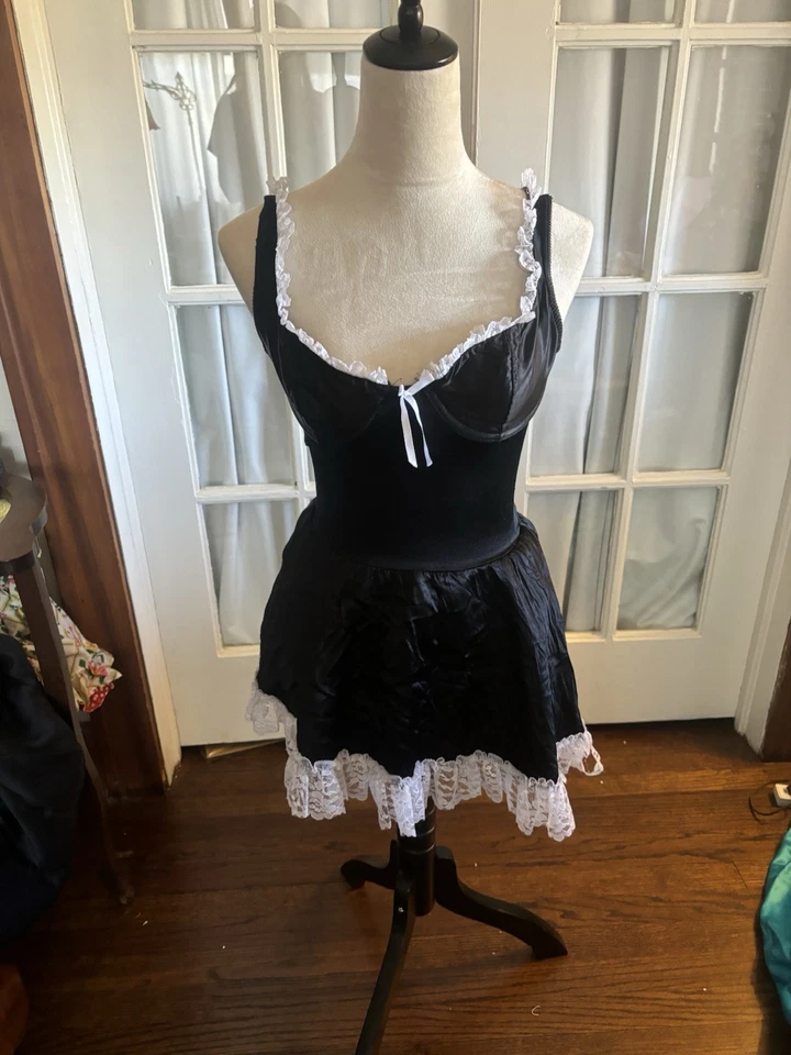 Frederick’s of Hollywood French Maid Black Pinup Costume Babydoll Slip Dress S - Image 1 of 4