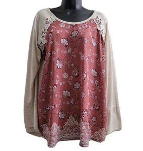 Top Jolt para mujer de encaje estampado floral manga larga ojo de cerradura trasero talla XL Cottagrcore  - Imagen 1 de 10