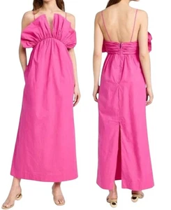 Vestido Mara Hoffman Raquel Volantes Corpiño Algodón Orgánico Rosa Midi Pequeño Nuevo sin Etiquetas - Imagen 1 de 5