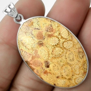 Natural Flower Fossil Coral 925 Sterling Silver Pendant Jewelry P-1001 - Picture 1 of 5