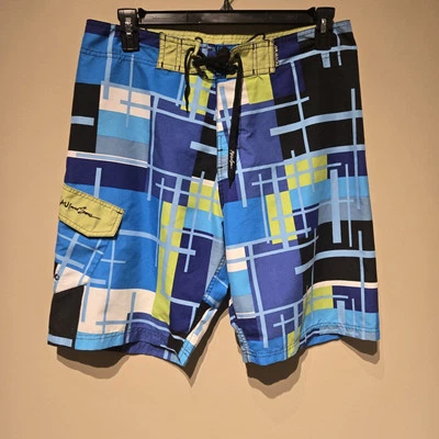 Maui & Sons Men's Size 34 Unlined Print Blue Green White Swim Board Shorts - Imagem 1 de 4