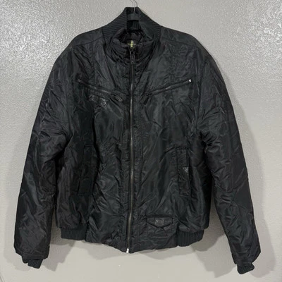 复古 Y2K Ed Hardy 外套男式 XXL 黑色刺绣标志尼龙轰炸机 — 第 1/4 张图片