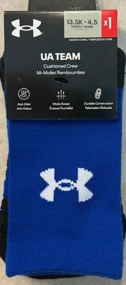 Under Armour 袜子 UA Team Youth 1 双船员 13.5-4.5 免运费 — 第 1/3 张图片