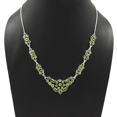 Peridot Gemstone Sister Artisan Statement Necklace Jewelry 925 Sterling Silver - Image 1 of 4