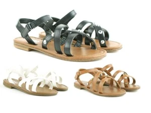 GIRLS KIDS FLAT ROMAN STYLE SUMMER GLADIATOR BEACH SANDALS SHOES FLIP FLOPS SIZE - Picture 1 of 18