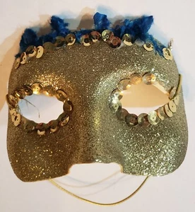 Masquerade Face Mask Gold Glitter Sequins Mardis Gras - Picture 1 of 16
