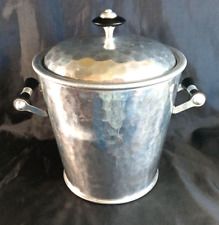 Mid Century Modern MMM SA Brand Hammered Aluminum Ice Bucket ~ Bakelite Handles