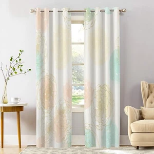 Shrahala Orange Floral Geometric Blackout Window Curtains, Yellow Watercolor ... - Picture 1 of 6
