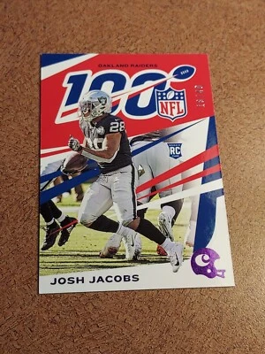 JOSH JACOBS 2019 CHRONICLES PURPLE LETTERING 100 ROOKIE CARD 74.#18/49. RAIDERS. - Image 1 of 2