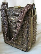 Vintage Gold Tone Iridescent Peacock Brown Copper Bead Box Purse 1930s 1940s