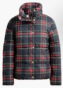 NWT $228 J Crew Black Red Green Plaid Tartan Puffer Pocket Jacket Sz M - Picture 1 of 15