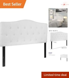 Versatile White Fabric Full Size Headboard with Adjustable Bed Rail Slots