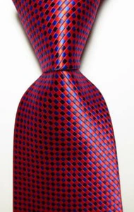 New Classic Checks Red Black Blue JACQUARD WOVEN 100% Silk Men's Tie Necktie - Picture 1 of 2