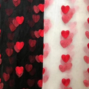 White / Black Hearts Pattern Mesh Tulle Fabric for Flower Girl Dress, Weddings - Picture 1 of 8