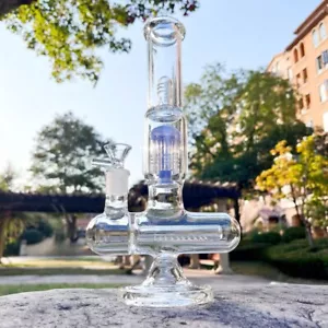 Heavy 11" Glass Bong Double Filter Smoking Hookah Bubbler Water W/Bowl Blue - Picture 1 of 19