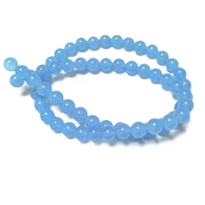 Cyan Malaysian Jade Beads Plain Round 6mm Strand Of 62+ - Picture 1 of 1