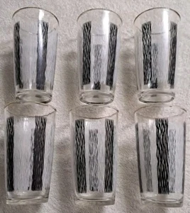 Vintage Mid-century Black & White Stripes Gold Rim Highball Glasses (Set of 6) - Picture 1 of 7