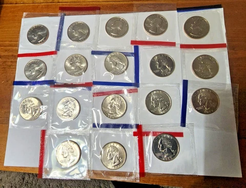 1990-1998 P D Washington Quarters Mint Cello 18 BU Coins **FREE SHIPPING** Cover