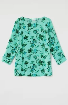 J Jill Satin A-Line Top Size MEDIUM NWT Green Floral Retail $89 - Image 1 of 3