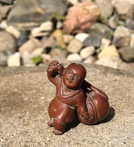 Antique Rare Small Detailed Chinese Box Wood Carved Buddhist Monk Incense Holder - Picture 1 of 22