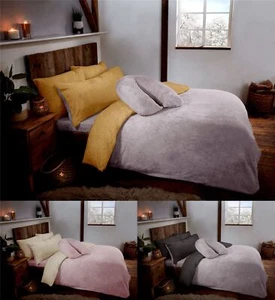 Reversible Teddy Fleece Fur Soft Cosy Duvet Quilt Cover Set Inc Pillowcases - Picture 1 of 10