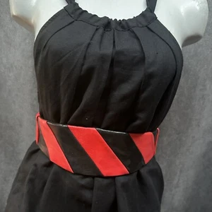 1980s genuine leather wide red & black Striped Sz small - Picture 1 of 8