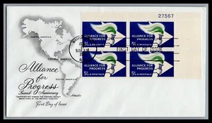 US FDC # 1234 5c Alliance For Progress Plate Block Artmaster 27567 UR 63, 9L156 - Picture 1 of 1