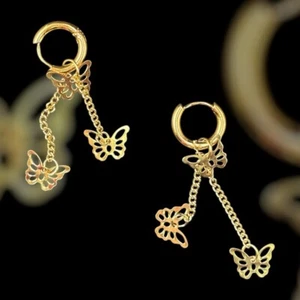 Ohrringe Ohrhänger Schmetterling und Kette - Goldringe aus Edelstahl - Bild 1 von 5