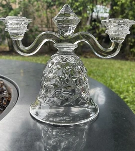 1900er FOSTORIA AMERICAN KLARGLAS KERZENHALTER DOPPELKANDELABER KUBISTISCHE GLOCKE - Bild 1 von 8