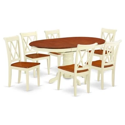 East West Furniture Kenley 7-piece Wood Dining Set with X-Back Chairs in Cherry - Image 1 of 4