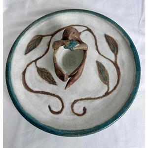 Handarbeit Pottery Studio Meeresfrüchte Tablett Otter Ranken grüner Rand Keramikteller - Bild 1 von 10