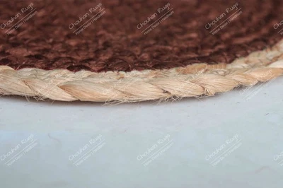 Natural Jute Hand Braided Beige Scalloped Jute Rug With Brown Border Home Rug - Image 1 of 4
