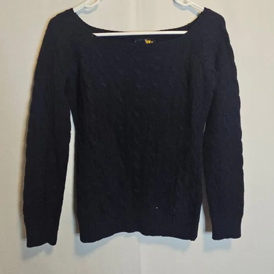 Suéter feminino Ralph Lauren rugby médio azul marinho malha lã cashmere mistura - Imagem 1 de 4