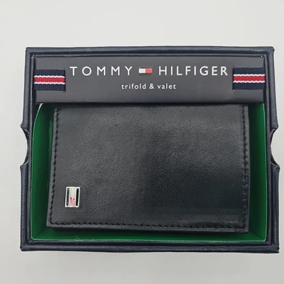 Tommy Hilfiger Hombre CARTERA VALET Cuero Genuino, Delgado, Triple, NEGRO, Nuevo Foto 1 de 4