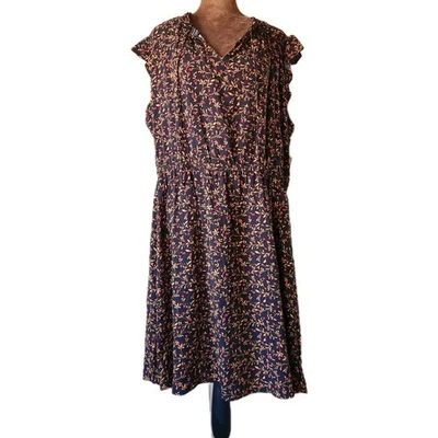 Nuevo con etiquetas Vestido Antiguo Azul Marino Talla XL Manga Acampanada Negro Ditsy Floral Ligero Para Mujer Foto 1 de 4