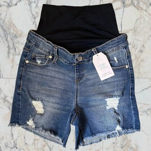 TIME AND TRU Women's Maternity Denim Blue Jean Shorts Size S 4-6 Ripped NWT - Picture 1 of 8